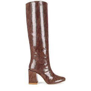 Chelsea Paris Bo Glossy Snake Boots in Sepia Brown 36 6 Womens Leather Knee High